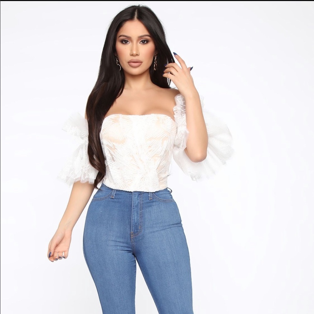 Embroidered cream and white top